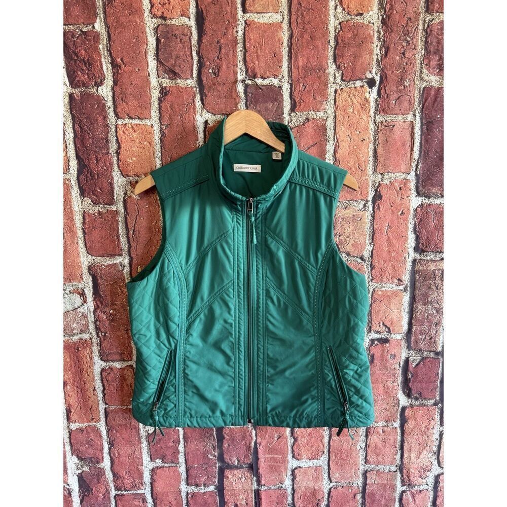 Coldwater Creek Womens Green Full Zip Quilted Vest Size Petite Large